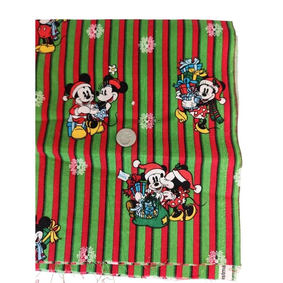 Disney Mickey & Minnie Christmas Stripe Cotton Fabric 1 Yard x 45 Inches - Picture 2 of 11